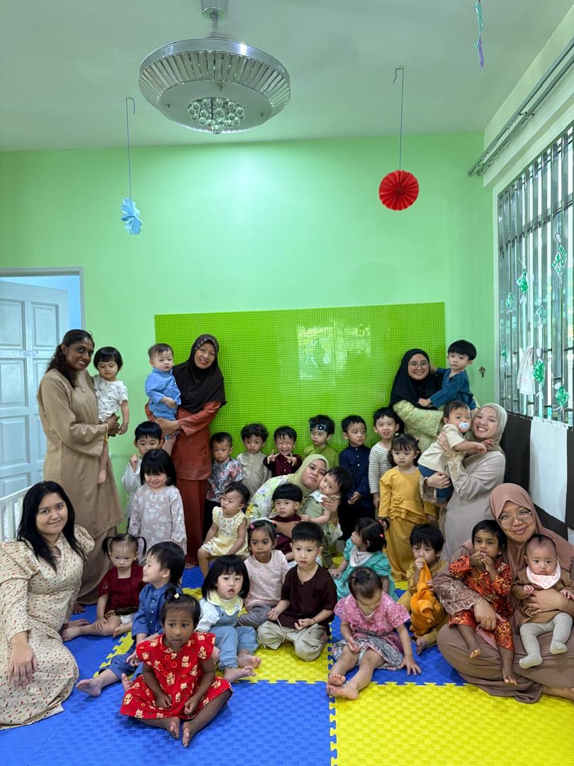 Children and teachers gathered together