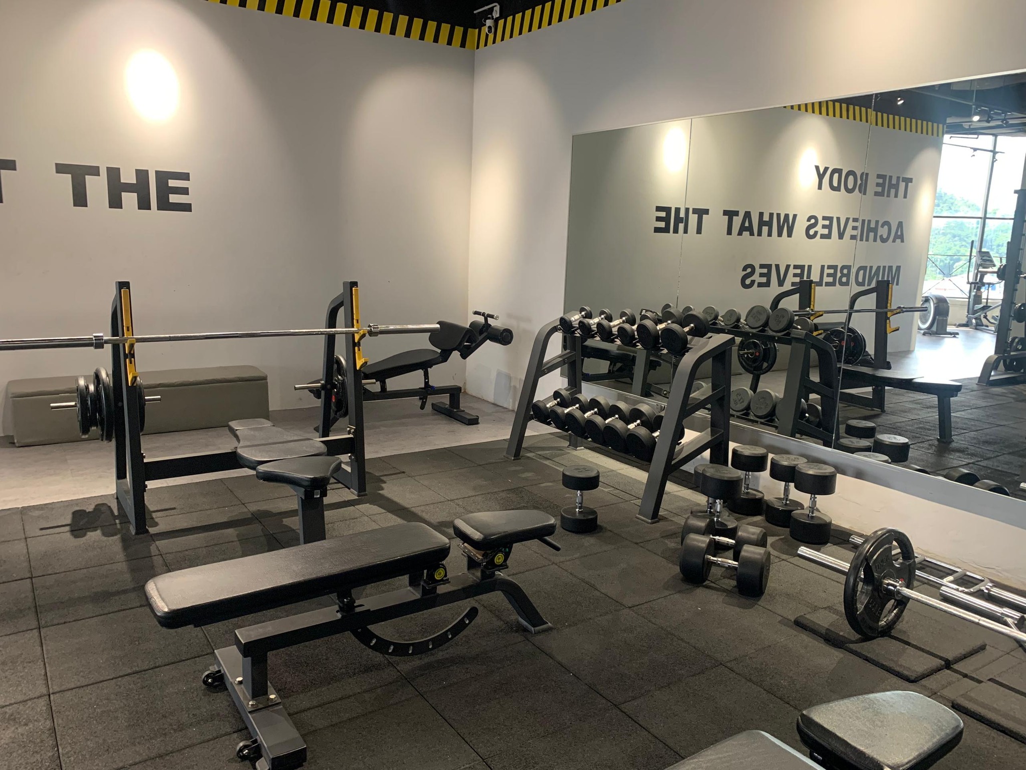 Free weights and bench press area
