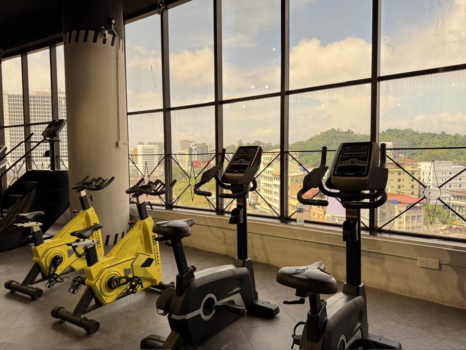 Cardio bikes with city view